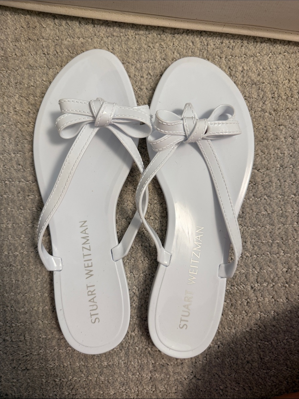 Stuart Weitzman White Bow Toe-Post Sandals